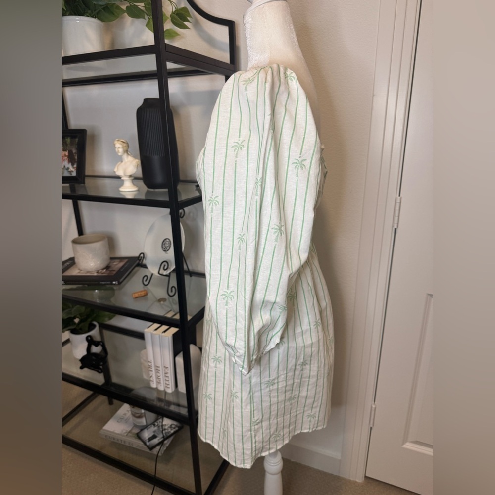 NWT CHARLIE HOLIDAY LINEN SHORT PALM STRIPE MIDI DRESS SIZE 10 - Picture 9 of 11